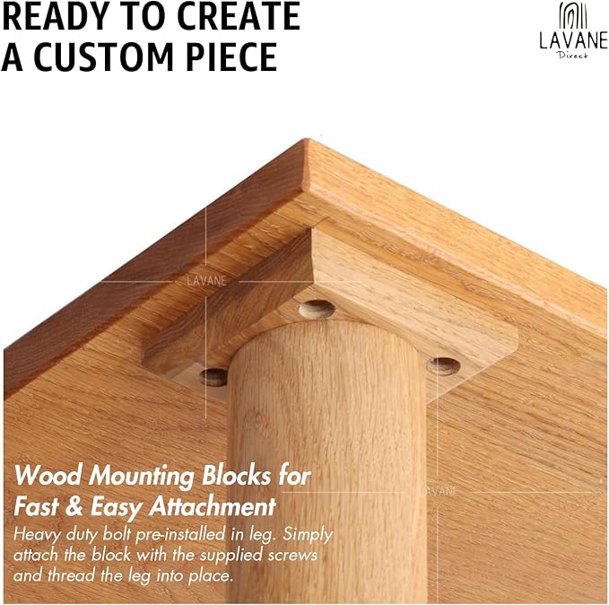 La Vane 17 inch / 42cm Wooden Table Legs with Mounting Blocks, Set of 4 Mid-Century Modern Tapered Unfinished Solid Wood Replacement Legs for Bench Coffee Table Dining Table Chair Desk