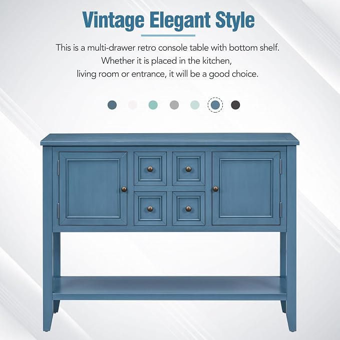 Merax Vintage Sideboard Buffet Cabinet with Storage for Living Room, Console Table with Shelf for Dinning Room, Kitchen Storage Cabinet, Light Navy