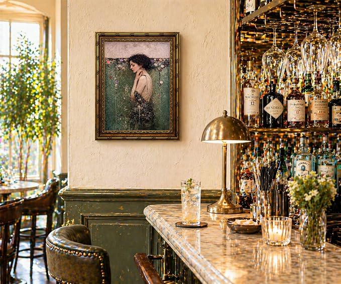 dzbLuck Vintage Ophelia Wall Art Print, Romantic Victorian Gothic Dark Academia Decor, Antique Female Portrait, Moody Floral Poster, Gold Frame 8x10 Inch
