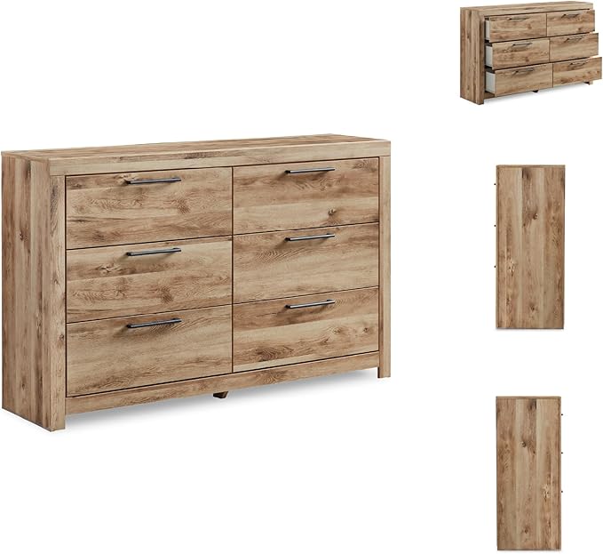 Signature Design by Ashley Hyanna Mid-Century Modern 6 Drawer Dresser, Light Brown & Beige