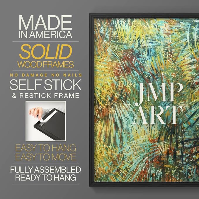 Renditions Gallery Set of 2 Peel & Stick Framed Prints, Nature Abstract Wall Art, Green Leafy Design Wall Decor, Re-Stickable - Ready to Hang - 8"x10" - Black Frame LT588