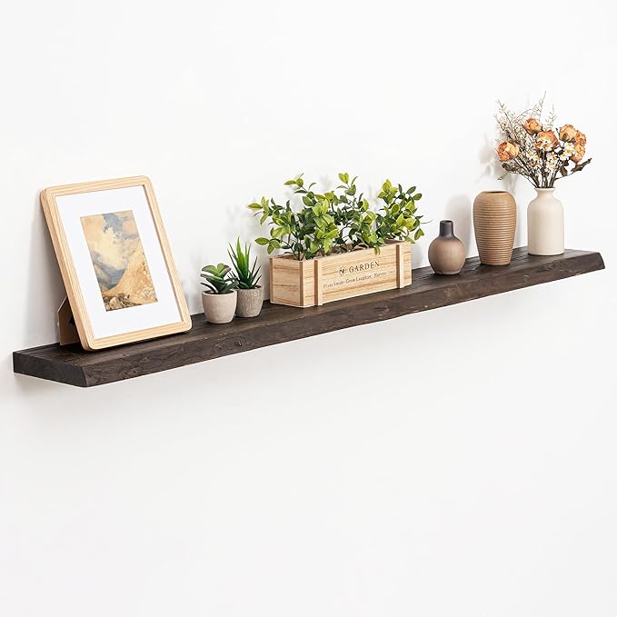 Extra Deep 55" Long Live Edge Rustic Floating Shelves for Wall, Solid Wood Wall Shelves with Invisible Bracket Mount for Living Room Bathroom Bedroom Kitchen, Set of 1, Natural