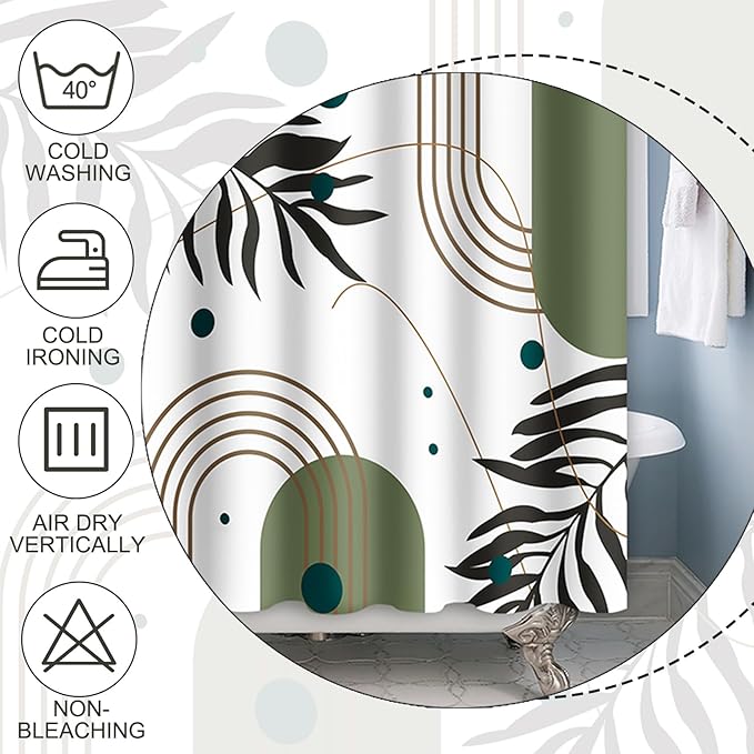 Baocicoo Mid Century Boho Shower Curtain Botanical Abstract Green Leaf Shower Curtain for Bathroom Hostel Hotel Cubicle Bathtub Decor Durable Waterproof Curtain for Bathroom with Hooks 72x72 Inches