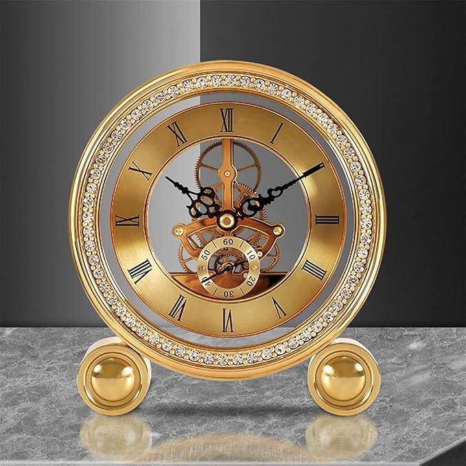 Brass Vintage Table Clock Luxury Living Room Office Quartz Alarm Home Decoration Retro Desk Watch Gift