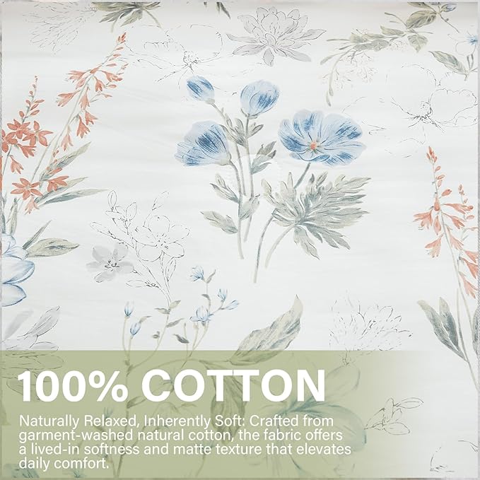 Floral Duvet Cover Queen Size 100% Cotton Reversible Duvet Cover Set with Zipper Closure 3 Pieces Soft & Breathable Green Garden Floral Comforter Cover Sets