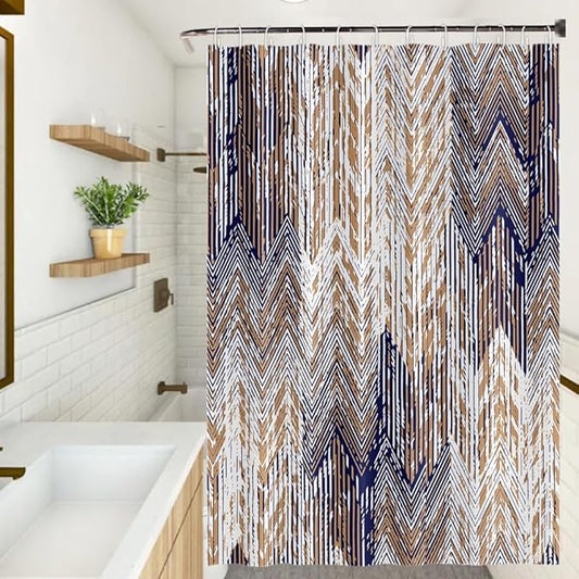 Abstract Style Shower Curtain Grunge Old Blue Brown Arrow Geometric Pattern Shower Curtains for Modern Artistic Bathroom Waterproof Fabric Decor Set with Hooks, 60W x 72H Inch