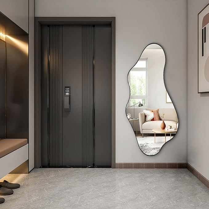 Large Irregular Mirror, 55"x25.6" Asymmetrical Wall Mirrors with Metal Frame, Odd Shaped Mirror Decorative, Modern Abstract Mirrors for Living Room Bathroom Bedroom Hallway Entryway