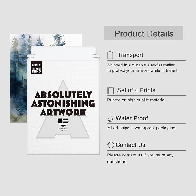 SIGNWIN Adhesive Canvas Poster Green & Teal Watercolor Forest Pine Trees Nature Wilderness Photography Realism Decorative Rustic Cozy Zen for Living Room, Bedroom, Office - 11"x14"x4