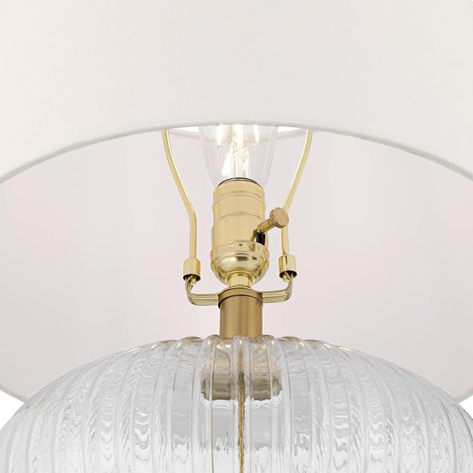 360 Lighting Darrah 20" High Small Mid Century Modern Accent Table Lamp USB Port Clear Glass Gold Brass Finish Single Off-White Shade Living Room Charging Bedroom Bedside Nightstand House Office