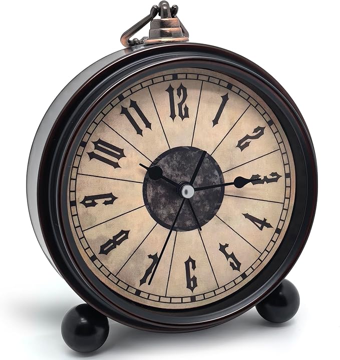 Metal Analog Alarm Clock - 5'' Battery Operated Silent Non-Ticking Quartz Antique Retro Small Desk Clocks for Bedside Bedrooms Living Room Office Home Decor (Black)