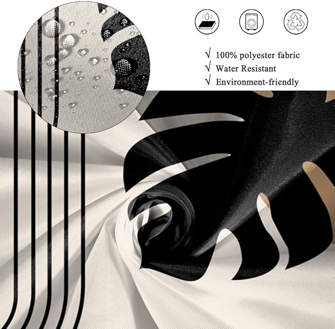 Modern Bohemia Bathroom Curtain Beige Abstract Minimalist Bathroom Decor Set Stripes Arch Sun Palm Leaves Chic Aesthetic Washable Waterproof Polyester Fabric with Hooks 36x72 Inch
