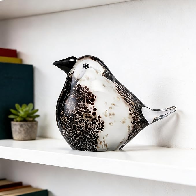 Blown Glass Birds - Glass Art Bird Decor, Hand Blown Glass Animal Figurines Paperweight for Home Shelf Decor