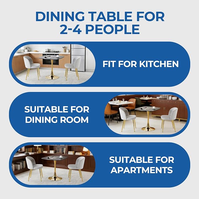 31.5 Inch Black and Golden Square Dining Table for 2-4 Person,Mid-Century Black Tulip Table Kitchen Dining Table with MDF Tabletop and Pedestal Base for Home Kitchen