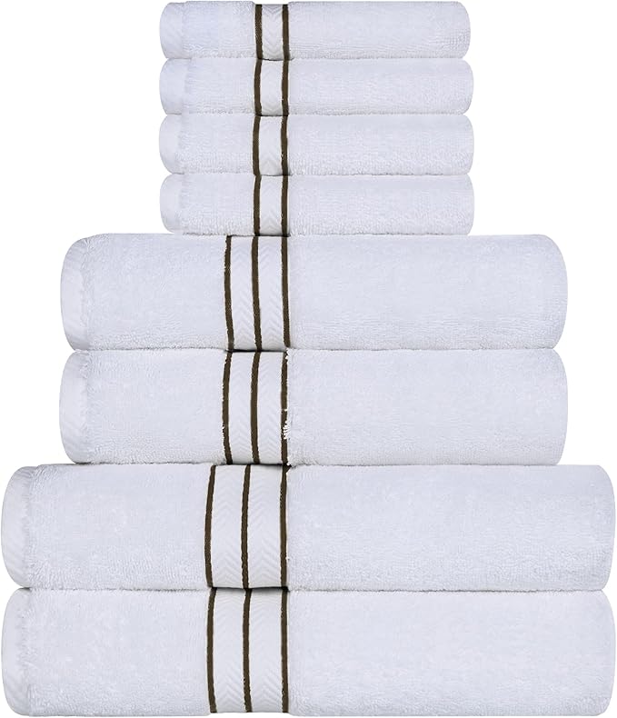 Superior Turkish Cotton Ultra-Plush 8-Piece Towel Set, Ideal for Master Bath, Guest Bathroom, Fast Drying, Shower, Spa, Face/Washcloths, Hand, Bath Towels, Absorbent, Home Basics, Latte