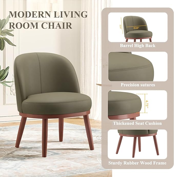 Accent Chair Mid-Century Modern Chair PU Leather Upholstered Armless Chair Set of 1, Suitable for Living Room, Bedroom, Balcony,Olive Green