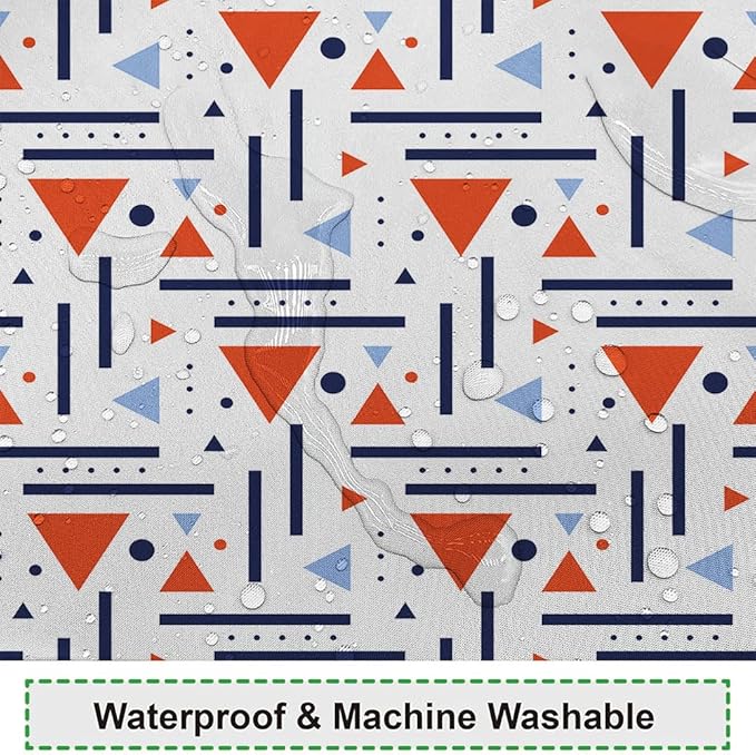Abstract Geometric Shower Curtain Boho Orange Triangle Navy Blue Stripes Pattern Design for Modern Minimalist Bathroom Decor Accessories Shower Curtain Set with 8 Hooks, 48x72 Inches