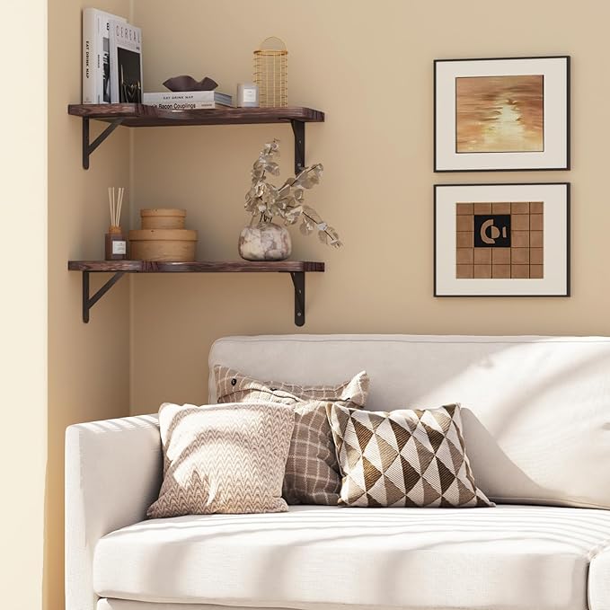 YGEOMER Corner Floating Shelves, Wall Mounted Corner Shelf for Bathroom, Kitchen, Bedroom, Home Decor, Laundry Room, Living Room(Set of 4 Walnut Brown)