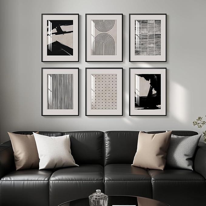 Framed Black and White Abstract Wall Art, 6 Pieces Modern Prints Paintings Artwork for Walls, Minimalist Abstract Pictures for Living Room Bedroom Dining Room Office Bathroom Wall Decor 11x14 Inch