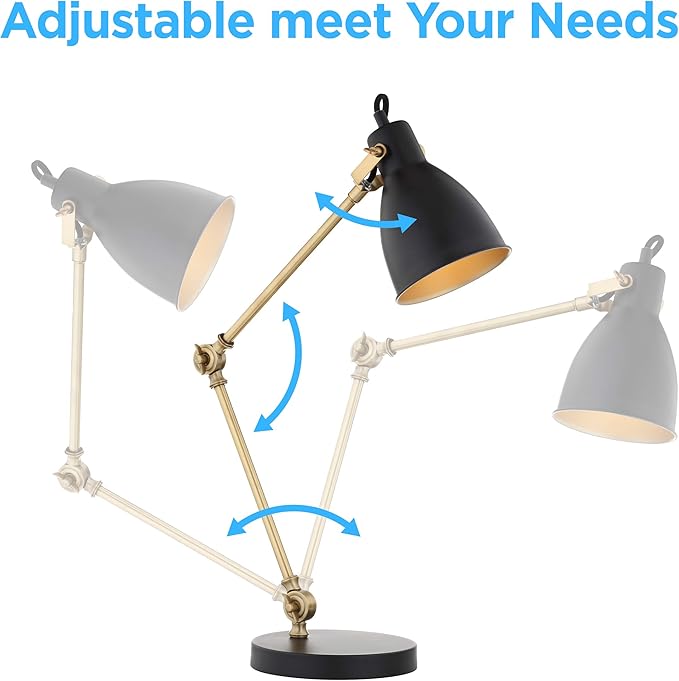 JONATHAN Y JYL6003A 24" Modern Metal Task Lamp, Adjustable Desk Lamp in Black and Brass Gold for Home Office, Reading, Contemporary Bedside Nightstand Lamp for Bedroom, Metal Shade, LED Bulb Included