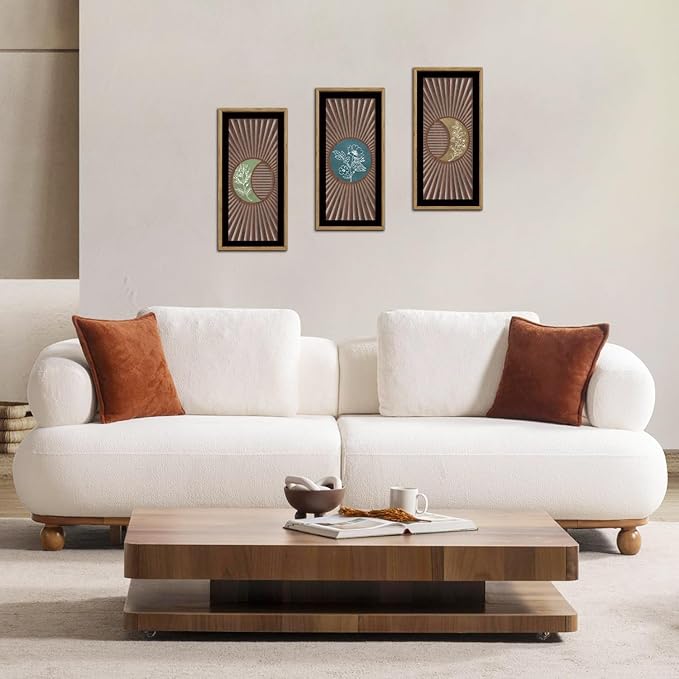 IARTTOP Moon Phase Wood Wall Decor Set of 3 Celestial Botanical Wall Art Boho Abstract Geometric Art Prints Minimalist Floral Moon Phase Decor for Home Living Room Bedroom 7.9x15.8Inch Framed