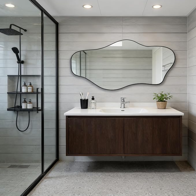 Irregular Mirror, 51.1"x23.6" Large Asymmetrical Frameless Mirror, Abstract Wall Mirrors Decorative, Modern Unique Shaped Mirrors for Living Room Bedroom Hallway Entryway Bathroom Fireplace