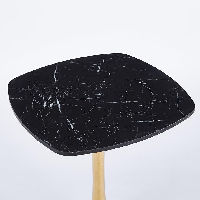 23.62 inches Square Side Table for 2, Special Kitchen Table with Tulip Shape & Metal Pedestal Base, Mid Century Modern Bistro Tulip Table for Bar, Small Space, Cafe