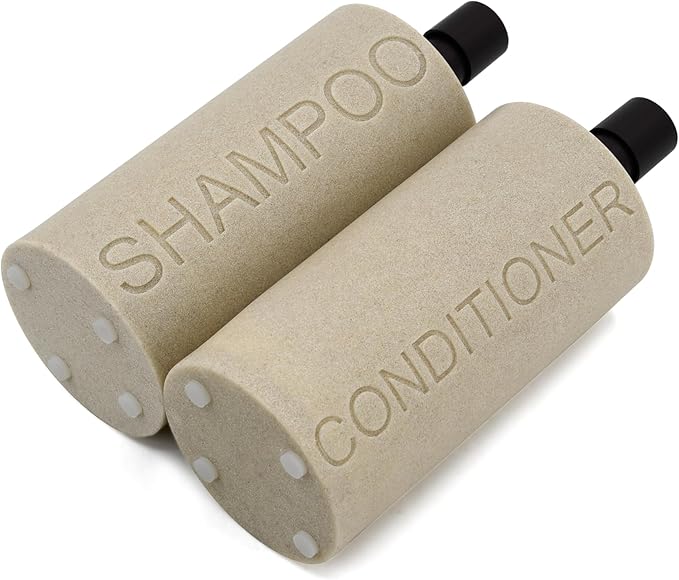 Resin 2 Pack Shampoo, Conditioner or Body Wash Dispenser Set, Luxurious Refillable Pump Bottles with Matte Pump Top and Embossed Text, Durable Design for Bathroom and Shower