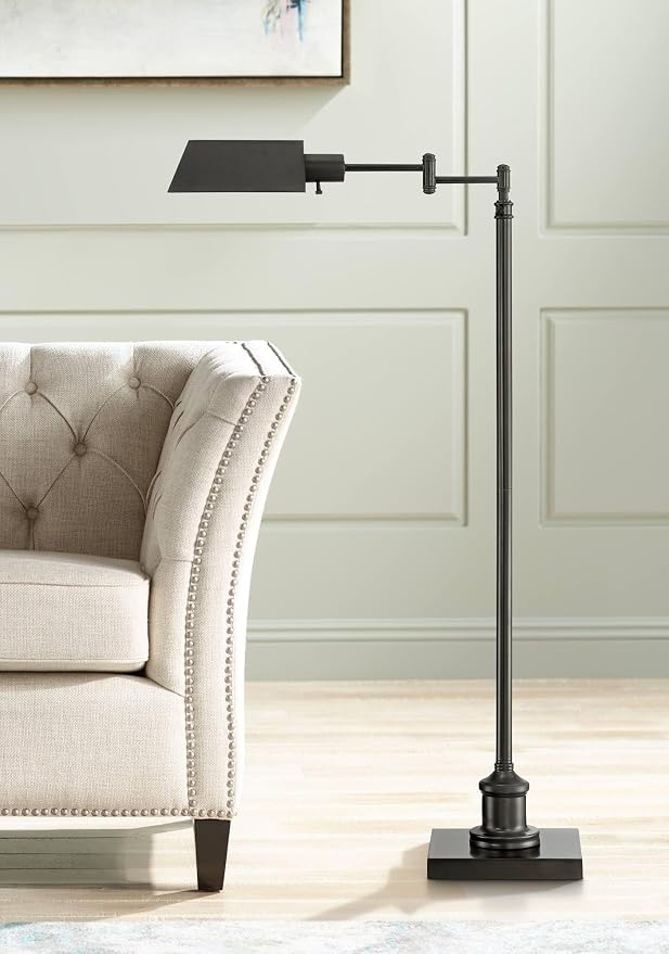 Regency Hill Jenson Industrial Farmhouse Adjustable Swing Arm Pharmacy Lamps Floor Standing with USB Charging Port 54" Tall Dark Bronze Metal Decor for Living Room Reading House Bedroom Home Office