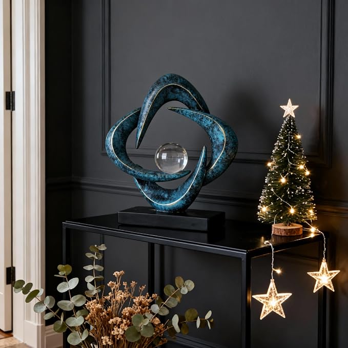 Abstract Art Sculpture, Resin Gold Decorative Statue, Modern White Ornaments for Living Room, Decorativas Modernas for Coffee Table/Entryway/Office Collectibles (Blue&Gold)