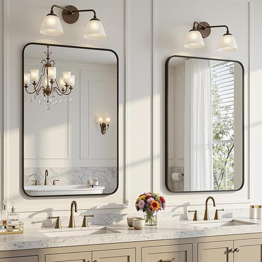 2-Pack Bathroom Mirrors for Over Sink 24" x 36", Black Metal Frame Rounded Corner Rectangle Wall Mirror, Modern Farmhouse Vanity Mirror(Horizontal/Vertical)