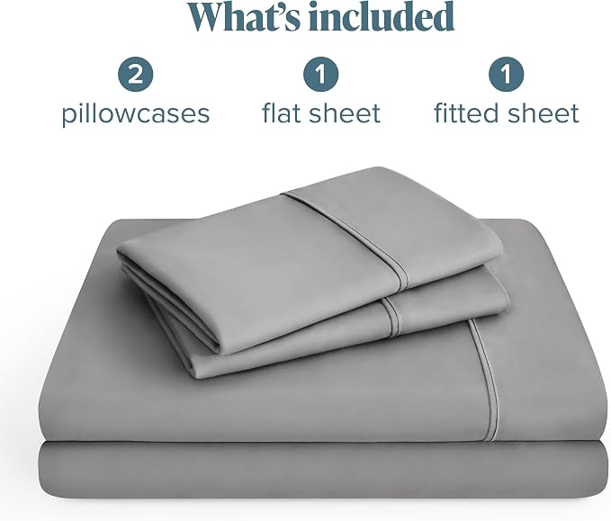 Bare Home Full XL Sheet Set - 1800 Ultra-Soft Microfiber Full Extra Long Bed Sheets - Double Brushed - Deep Pockets - Easy Fit - 4 Piece Set - Bedding Sheets & Pillowcases (Full XL, Light Grey)