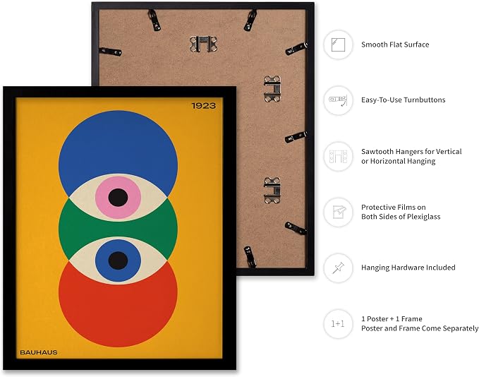 Poster Master Bauhaus Poster - Abstract Eyes Print - Graphic Design Art - Eye Art - Geometric Art - Chic Boho Art - Mid Century Modern Art - Living Room or Bedroom Wall Decor - 11x14 Black Framed