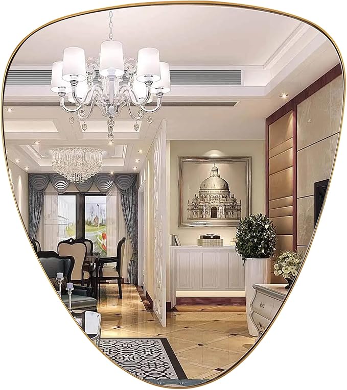 30" Asymmetrical Mirror With Metal Frame, Modern Geometrical Wall Mirror for Living Room, Bathroom, Bedroom (Gold, 27.5"x30")