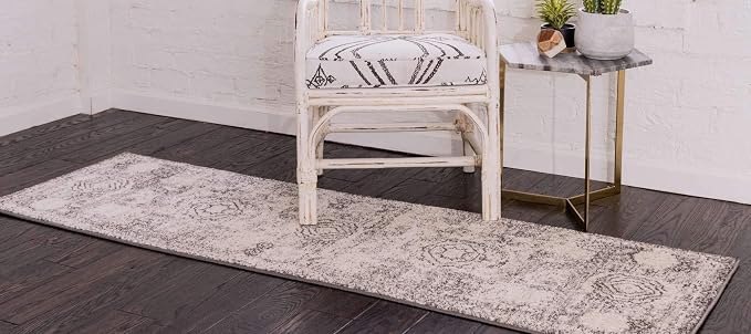 Unique Loom Bromley Collection Area Rug - Wells (2' x 6' 9" Runner, Ivory/ Gray)