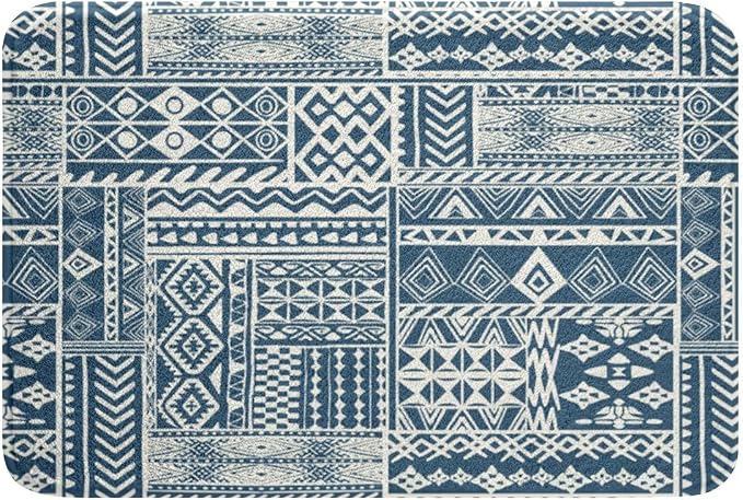 Feelyou Boho Bath Rugs 16"x24" Bohemian Aztec Bathroom Rugs Blue Traditional Exotic Tribal Bath Mats for Bathroom Women Men Girls Boys Soft Non Slip Boho Bathroom Accessoriess