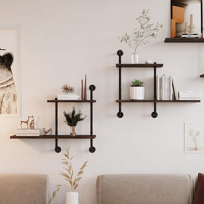 Industrial Pipe Shelving Wall Mounted, Rustic Floating Shelves Wall Shelf Unit Bookshelf Hanging Wall Shelves,Farmhouse Kitchen Bar Shelving