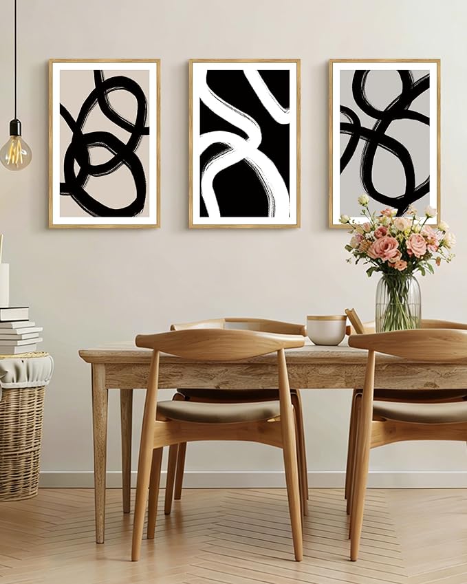 Drsoum Lager 16x24in Black Abstract Framed Wall Art Decor Duotone Minimal Dark Brush Stroke Prints Shapes Illustrations Modern Art Decorative Ready To Hang - Natural Framed