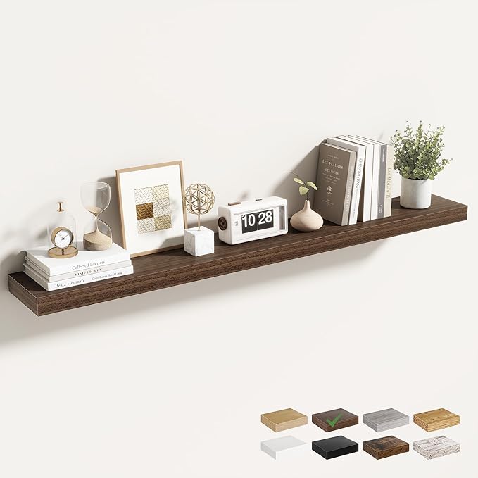 48 Inch Floating Shelves for Wall 1 Pack, 48" Wall Shelves for Books, Storage, Decor, Wall Mounted Floating Shelf with Invisible Brackets for Kitchen, Living Room, Walnut