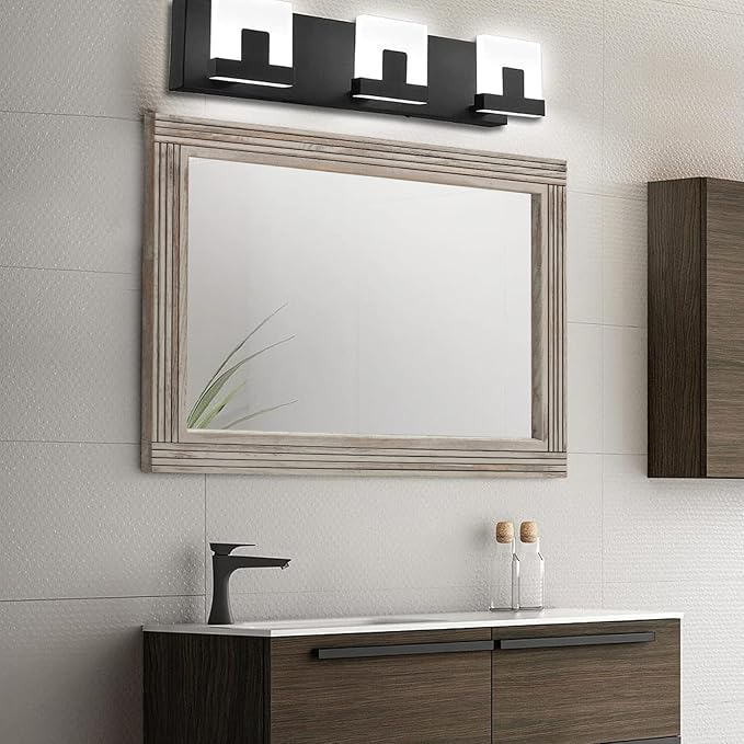 YOSHOOT Hand-Made Wooden Spliced Wall Mirror for Bathroom, Rustic Farmhouse Vanity Mirror, Décor Wall Art, Solid Wood Frame, Vertical or Horizontal Hanging, 60" x 36", Grey