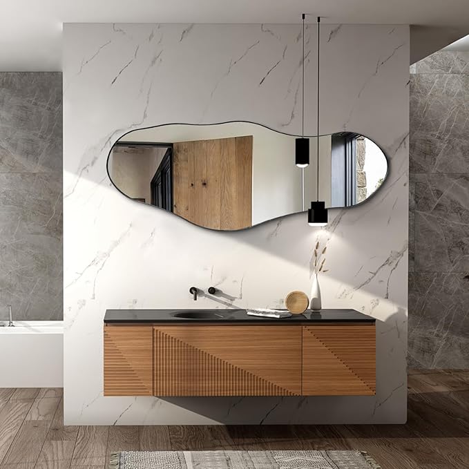 Large Irregular Mirror, 55"x22" Asymmetrical Wall Mirrors with Metal Frame, Big Abstract Mirror Decorative, Modern Unique Shaped Mirrors for Living Room Bathroom Bedroom Hallway Entryway
