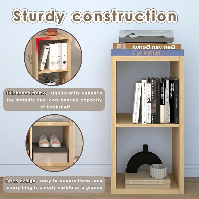 Endearing Limons【2026 Wooden Thick Border】 2 Cube Shelf Storage Organizer with Anti-Tipping Kits + Reversible Open Back Bookcase (11 * 11 Unit Cell Oak)