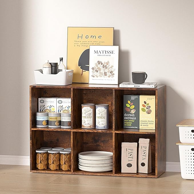 Wooden 6 Cube Storage Organizer with Closed Back Panel,Retro Brown Cube Shelf Cubby Storage Organizers with Compartments for Living,Bookshelf,Organizers Easy to Install (Retro Brown, 6 Cube)