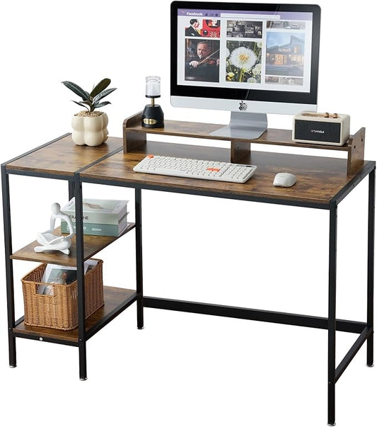 Computer Desk 47-inch with Storage Shelf - Vintage Ideal Gaming Desk for Bedrooms, Small Spaces, and Home Offices Modern Writing Desk for PCs.