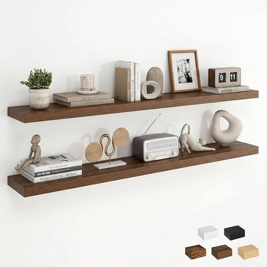 Dreamland 48Inch Floating Shelves for Wall, Rustic Wooden Walnut Floating Shelves for Living Room, Kitchen, Farmhouse, Deep Wall Mounted Book Shelf, Wood Storage Display Shelf for Home Decor, Set of 2