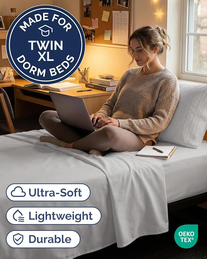 Twin XL Size 3 Piece Sheet Set - Comfy Breathable & Cooling Sheets - Hotel Luxury Bed Sheets for Women & Men - Deep Pockets, Easy-Fit, Soft & Wrinkle Free Sheets - French Grey Oeko-Tex Bed Sheet Set