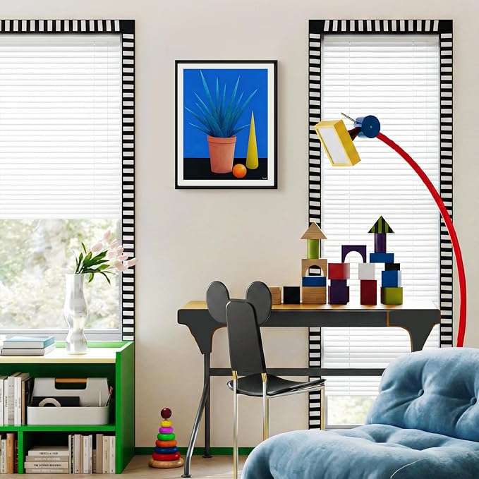 Framed Abstract Geometric Wall Art for Living Room, 11x14 Inch Modern Plant Print, Colorful Minimalist Artwork for Walls with Matte Black Metal Frame and Acrylic Front, Bedroom Office Wall Decor