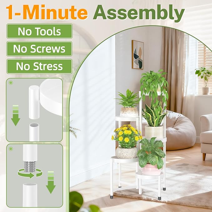 iDavosic.ly Plant Stand Indoor Outdoor, 5 Tier Corner Metal Flower Display Holder Shelf, Folding Tall Orchid Rack for Patio Balcony Porch Garden Living Room House, White