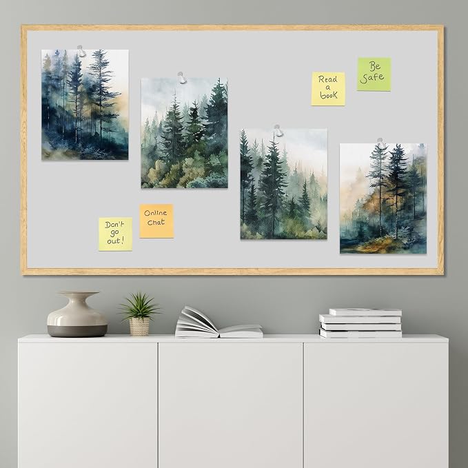 SIGNWIN Adhesive Canvas Poster Green & Teal Watercolor Forest Pine Trees Nature Wilderness Photography Realism Decorative Rustic Cozy Zen for Living Room, Bedroom, Office - 12"x16"x 4
