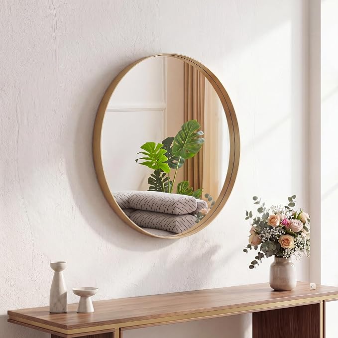 NEWBULIG 20-Inch Round Wall Mirror, Bathroom Wall Circle Mirror with Metal Frame, Bathroom Decor for Entryway, Living Room, Vanity, Gold