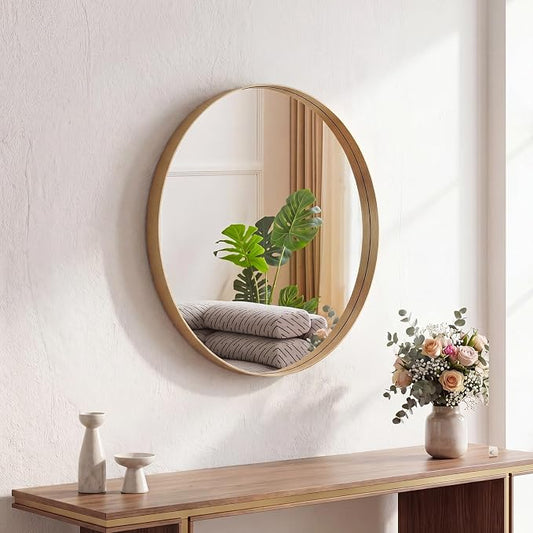 NEWBULIG 20-Inch Round Wall Mirror, Bathroom Wall Circle Mirror with Metal Frame, Bathroom Decor for Entryway, Living Room, Vanity, Gold